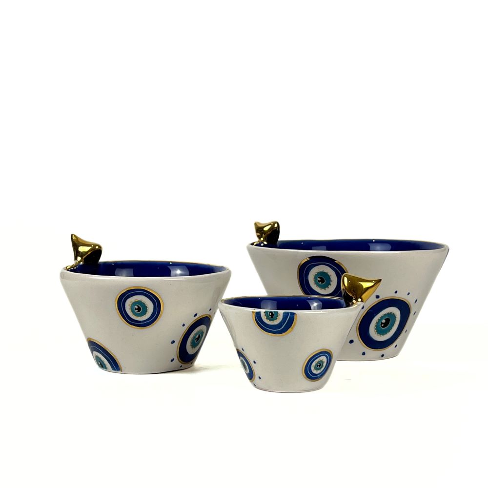 Evil Eye Bowl With Gold Bird image 0