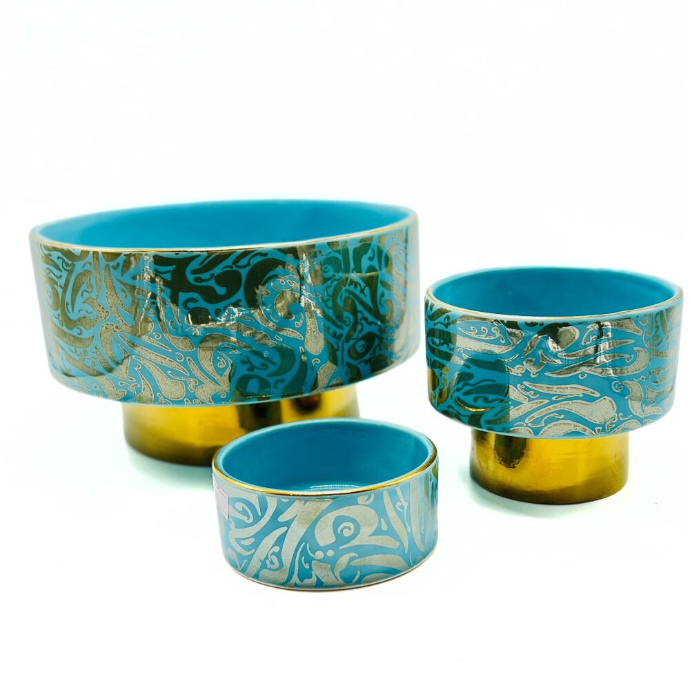Turquoise Bowl With Golden Base image 6