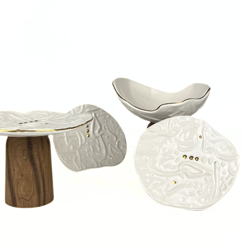 White Typography Dish With Base image 5