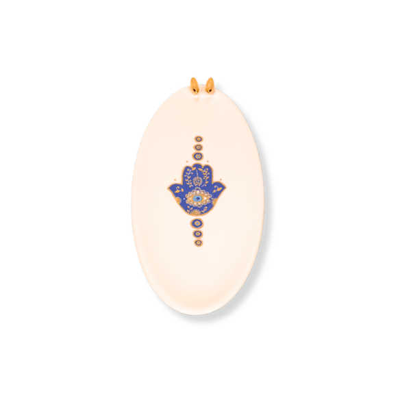 Medium Bird Hamsa Oval Dish - Dark Blue image