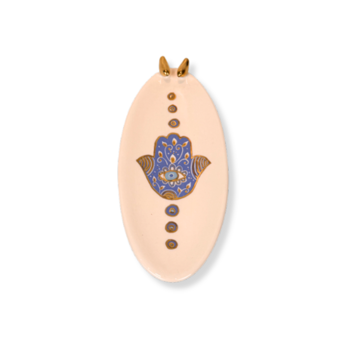 Small Bird Hamsa Oval Dish - Dark Blue image