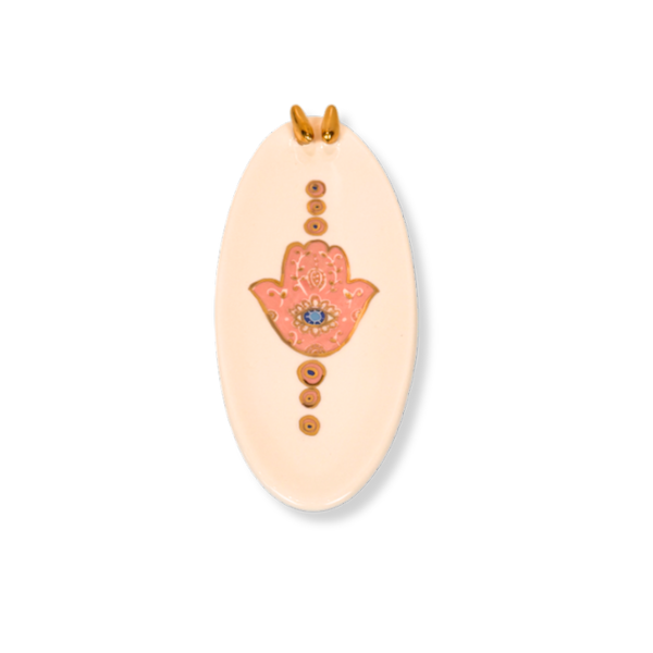 Small Bird Hamsa Oval Dish - Pink image
