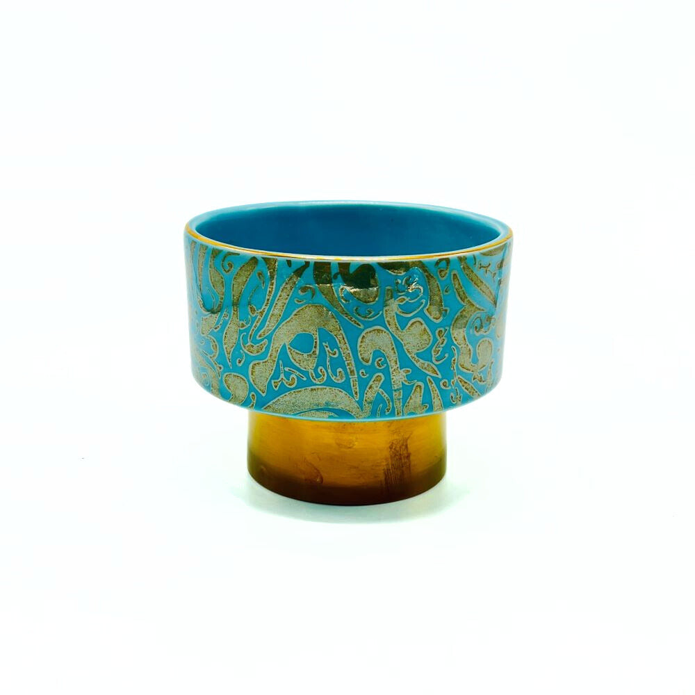 Turquoise Bowl With Golden Base image 2