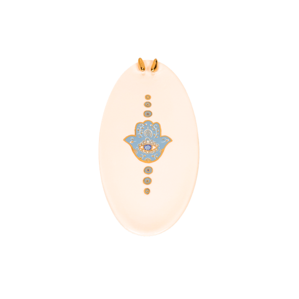 Medium Bird Hamsa Oval Dish - Blue image