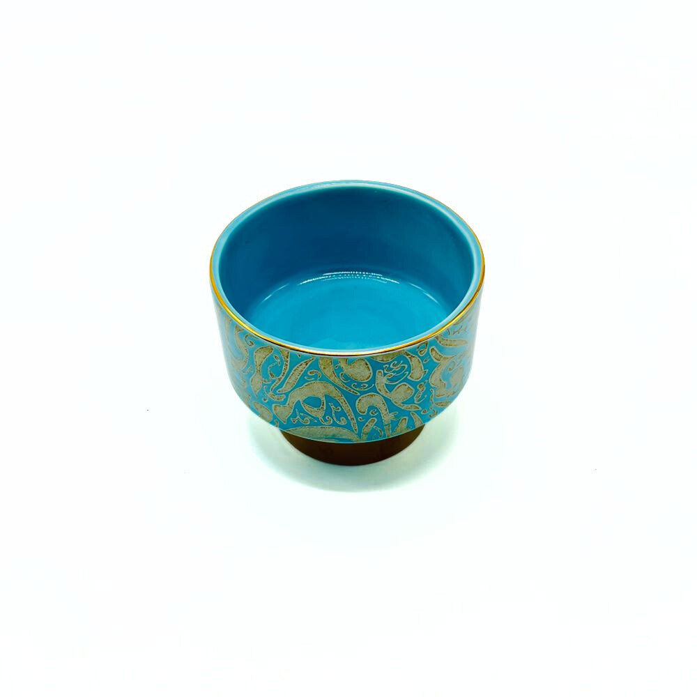Turquoise Bowl With Golden Base image 1