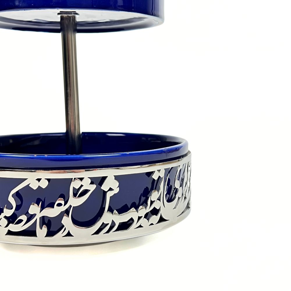 Two-Tiered Dark Blue Ceramic Dish - Silver image