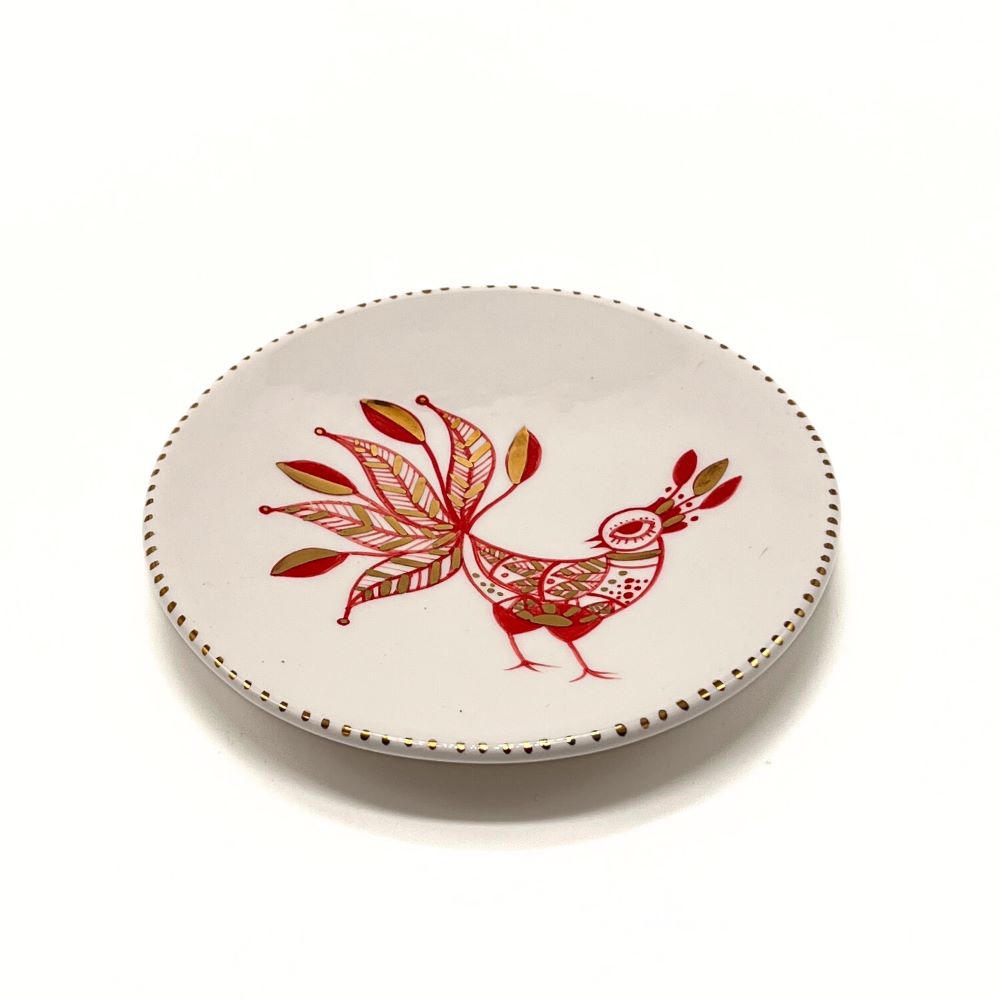 Plate with Red and Gold Bird 2 image 1