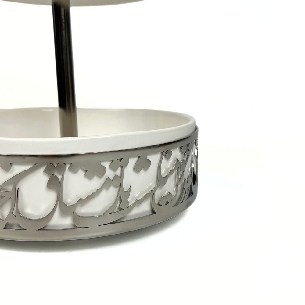 Two-Tiered White Ceramic Dish - Silver image