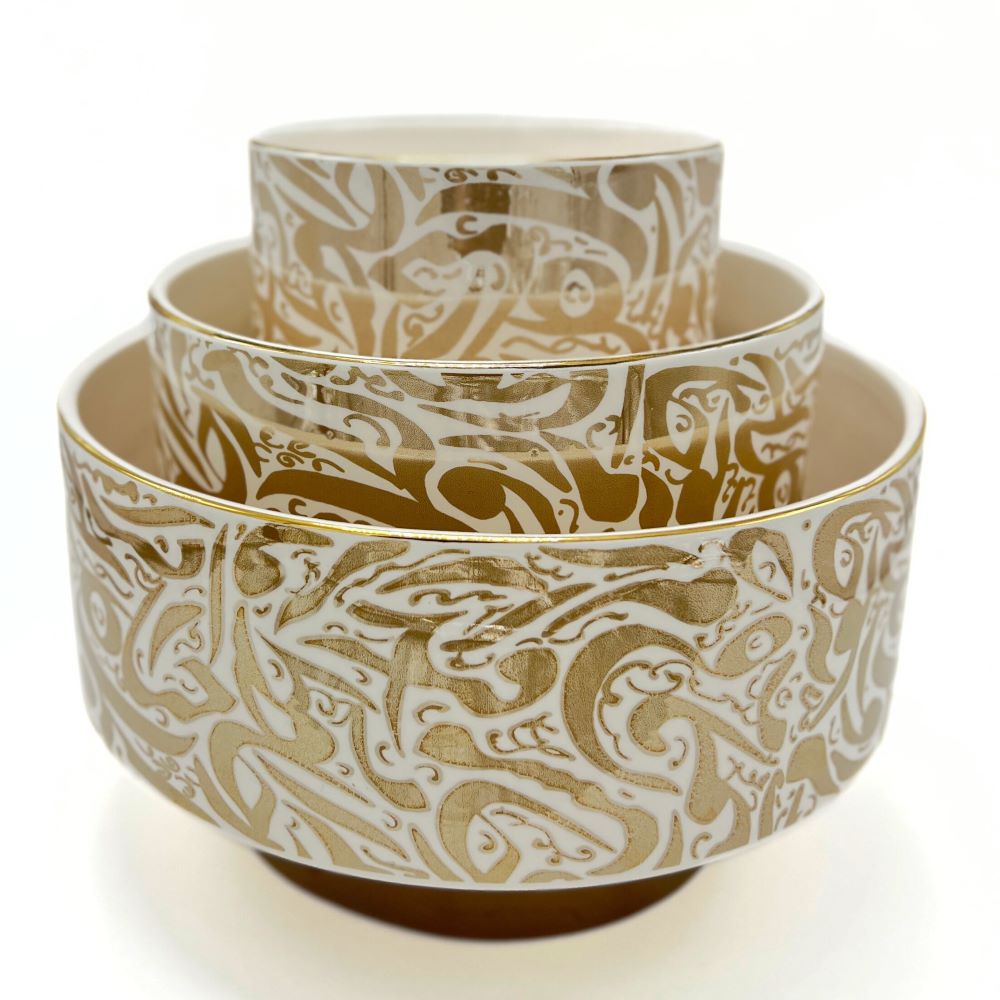 Beige Bowl With Golden Base image 5