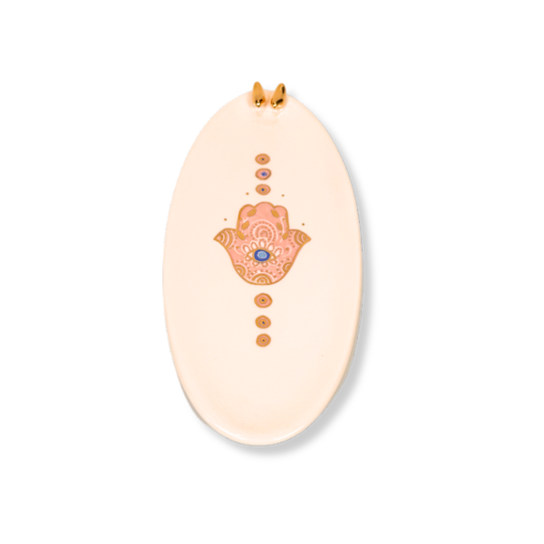 Medium Bird Hamsa Oval Dish - Pink image