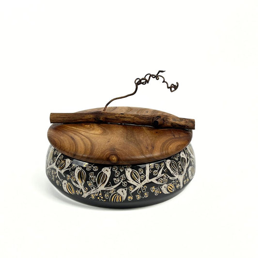 Ceramic Container With Wooden Lid (Bird Pattern) image 0