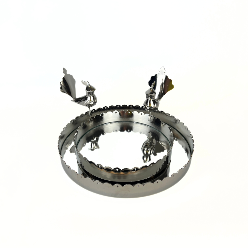 Peacock  Round Tray Silver