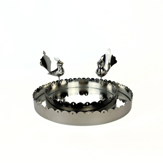 Peacock  Round Tray Silver