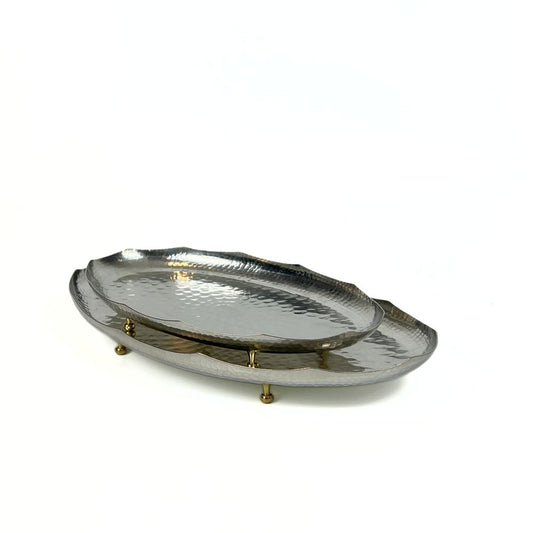Atlas Copper Oval Dish with Brass Base image 1