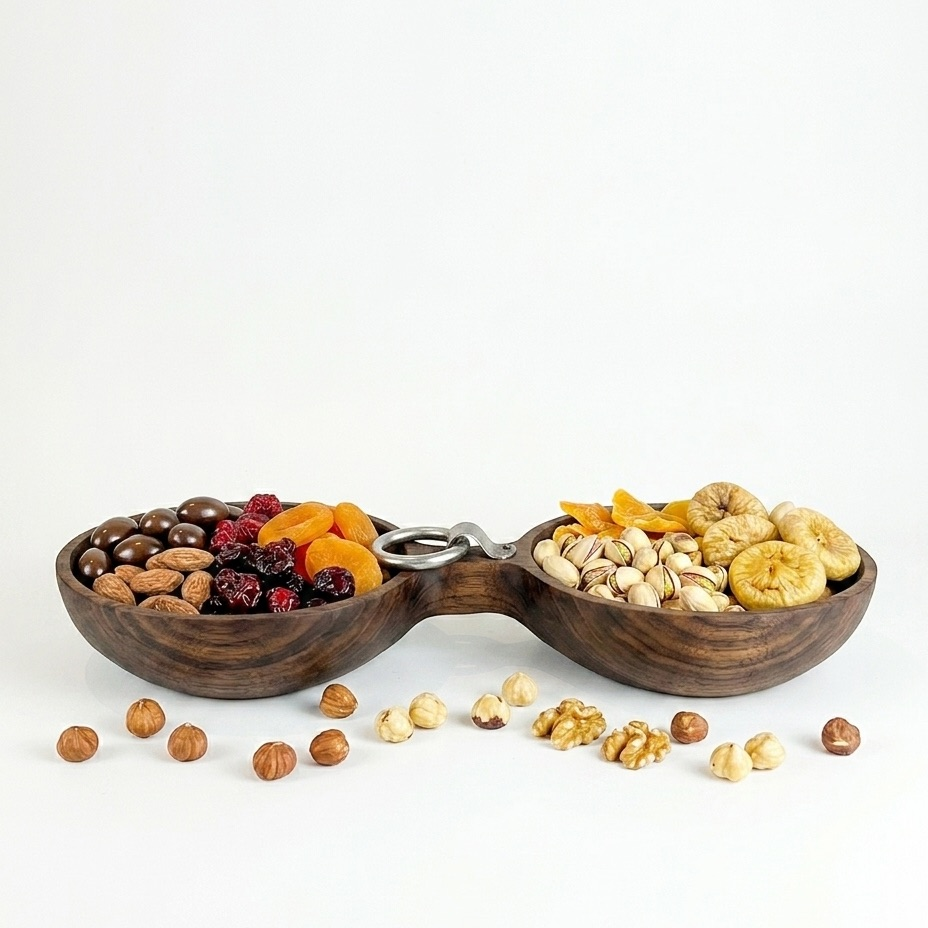 Two-Compartment Walnut Bowl