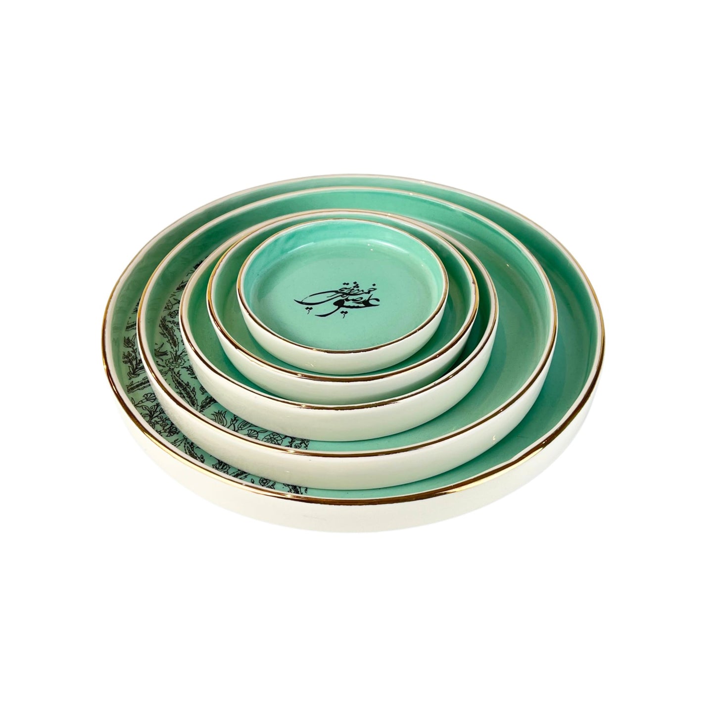 Turquoise Calligraphy Dish Set (Sokhan-e-Eshgh)
