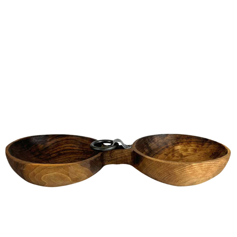 Two-Compartment Walnut Bowl